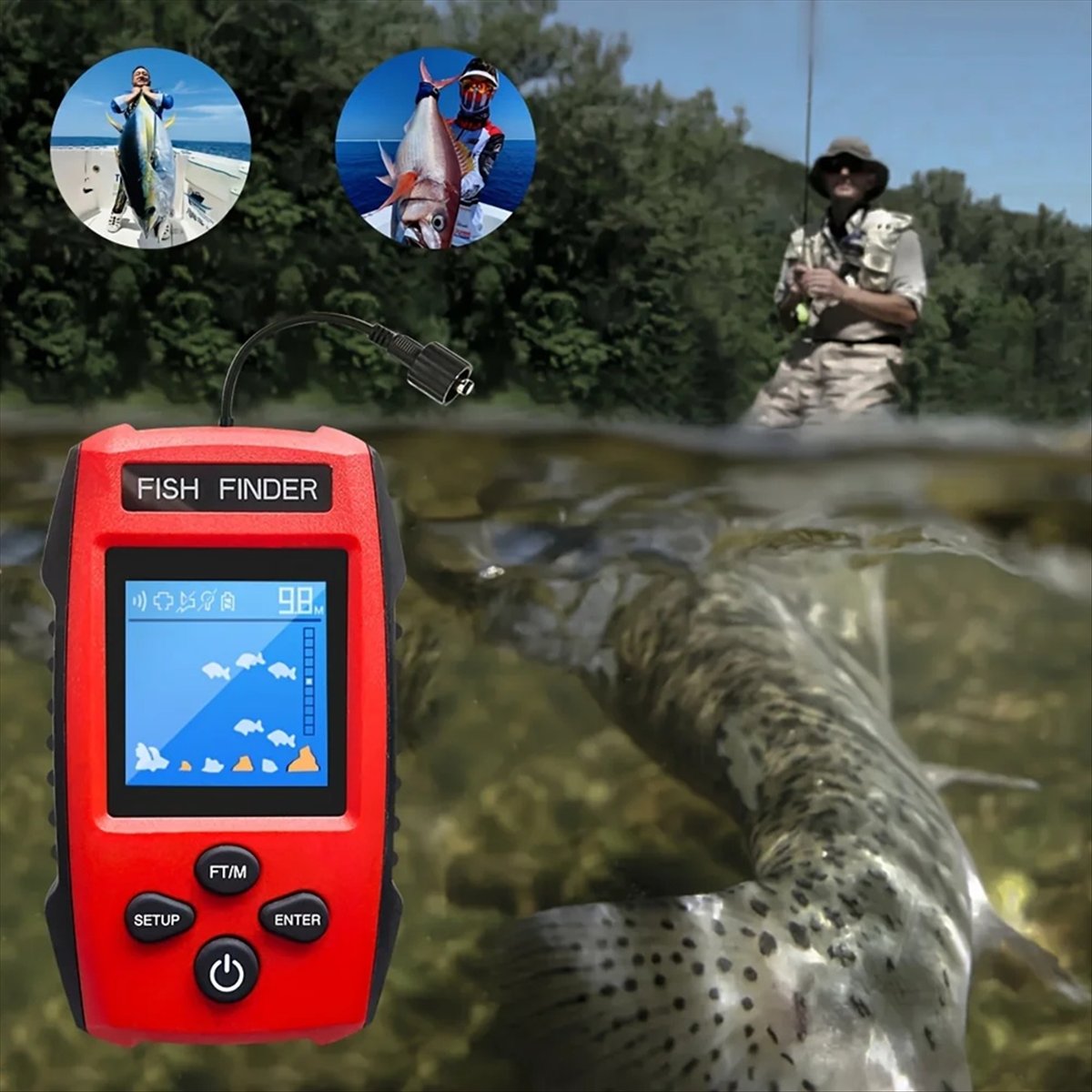 Fish Finder Transducer - Renkli LCD Balık Bulucu Kablolu Sonar